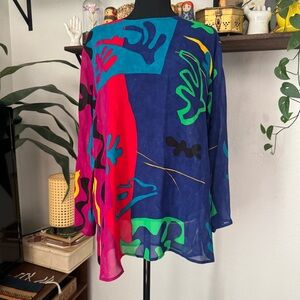 Vintage 90’s Carole Little Multicolor Abstract Sheer Cover-Up Top